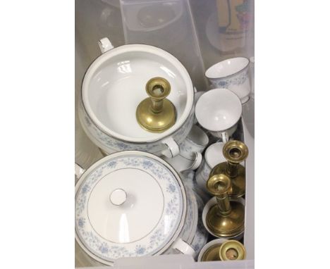 Noritake 'Blue Hill' Part Dinner and Tea Service plus Two 19th century Continental Bisque Piano Babies (one a/f)