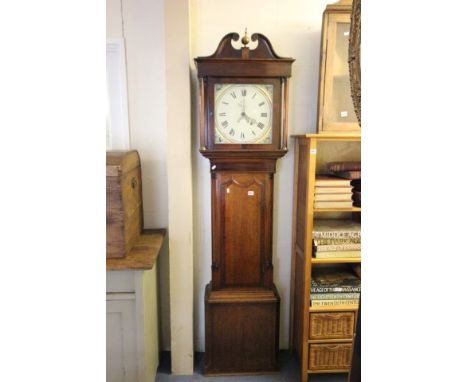 19th century Mahogany and Oak Longcase Clock, the painted face marked 'W Bellam, Broughton' with date aperature