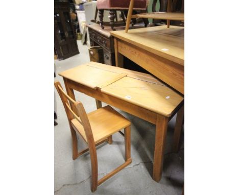 Vintage Pine Double Childs Lift Lid Desk and Chair