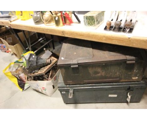 Two Metal Trunks and Hopper, Fire Basket, etc