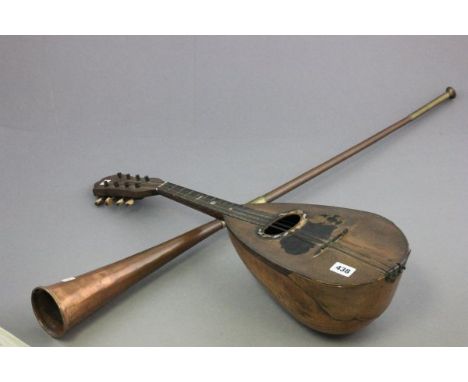 Vintage Mandolin with Tortoiseshell Panels (a/f) together with a Copper & Brass Coaching Horn