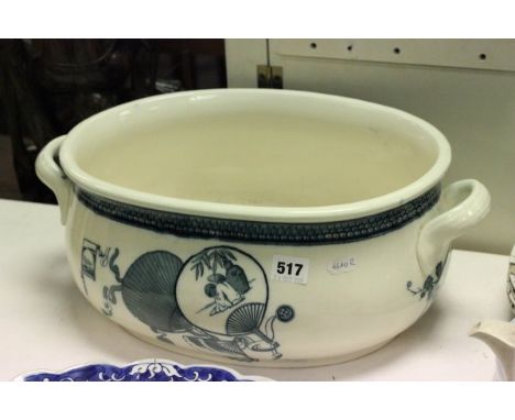 19th century Ceramic Footbath with blue and white oriental design marked T C Brown Westhead Moore& Co Livonia