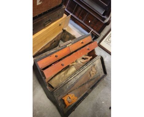 Wooden Tool Box with Fitted Interior and Tools