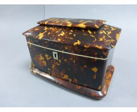 19th century Tortoiseshell and Ivory Two Compartment Tea Caddy on Bun Feet