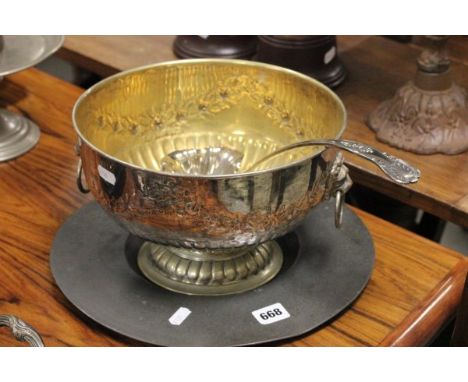 Antique Pewter Charger with touchmarks together with a Silver Plated Punch Bowl and a Silver Plated Ladle