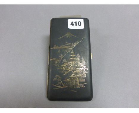 Vintage Japanese Cigarette Case with enamelled decoration of Mount Fugi