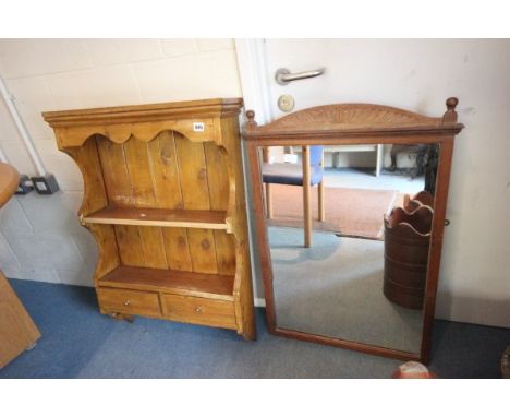 Pine Hanging Shelf and an Edwardian Walnut Framed Mirror