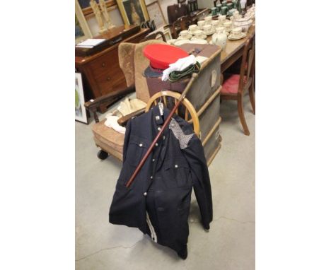 Wiltshire Yeomanry Uniform including Jacket, Trousers, Peak Cap, Belt, Gloves and a Marching Stick with Brass Knop