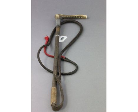 Early 20th century Gallow of London Hunting Whip with Silver Band and Horn Handle