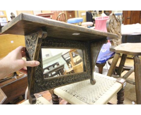 Oak Carved Wall Shelf with Mirror