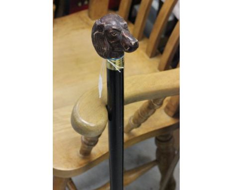 Ebonised Walking Stick with Spaniel's Head and Glass Eyes