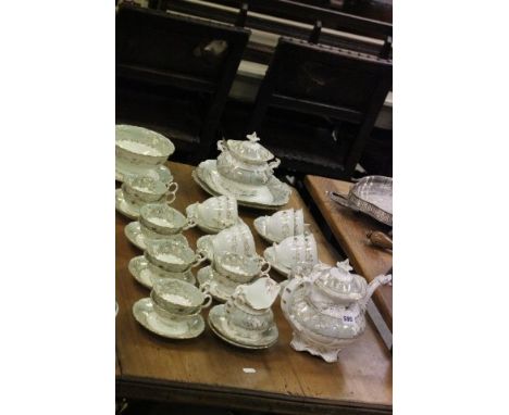 19th century Rockingham Style Tea Service, Pale Green and Gilt design, all marked '829' comprising Tea Pot, Slop Bowl, Sugar 