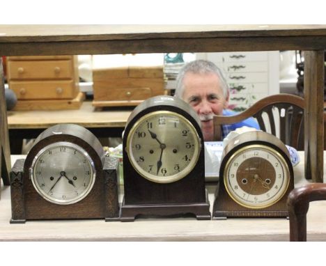 1930's Domed Topped Two Train Mantle Clock and Two Similar Mantle Clocks
