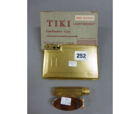 Vintage Boxed Tiki Combination Lighter / Cigarette Case plus a Stratton Lipstick & Mirror