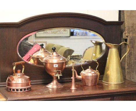 Two Copper Kettles, Copper Samovar, Brass Jug and Copper & Brass Hunting Horn