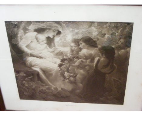 An Edwardian print of mother and children entitled "Adoration".