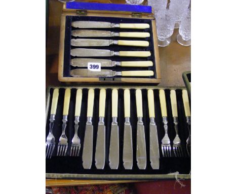 A canteen of Viners, circa 1960's, silver-plated cutlery, plus a boxed set of 12 Rogers silver-plated fish knives and forks w