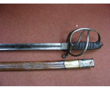 A British 19th Century Artillery Officers sword with stepped pommel, shark skin covered grip bound with silver wire, single e