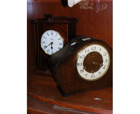 A circa 1950's Westminster chiming mantel clock, plus a Quartz movement Edwardian style clock.
