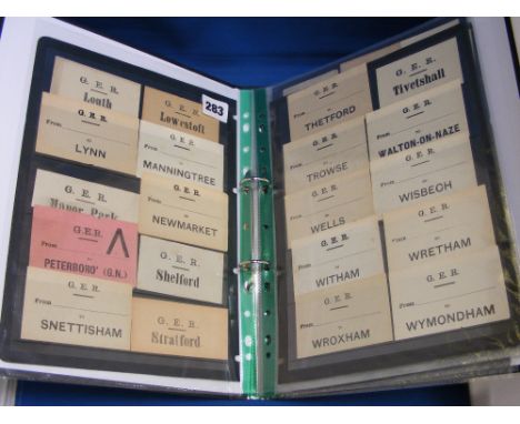 An album of approximately 204 different vintage railway luggage labels in good condition.