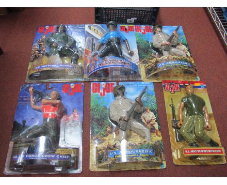 Six GI Joe Figures, comprising US Air Force Crew Chief, US Army Pacific x 2, US Weapons Army Instructor, etc, slight crushing