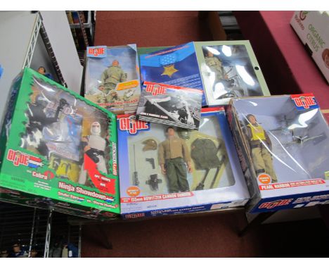 Five Boxed GI Joe, to include Ninja Showdown, Pearl Harbour display set and others, boxes good-poor.