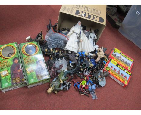 Two Boxed Lord of The Rings Figures, (Frodo and Gandalf) thirty plus smaller figures, two boxes Warhammer figures.