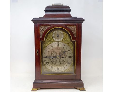 A bracket clock, with a silvered and brass dial, signed Webster Cornhill, to a twin train double fusee movement, striking on 