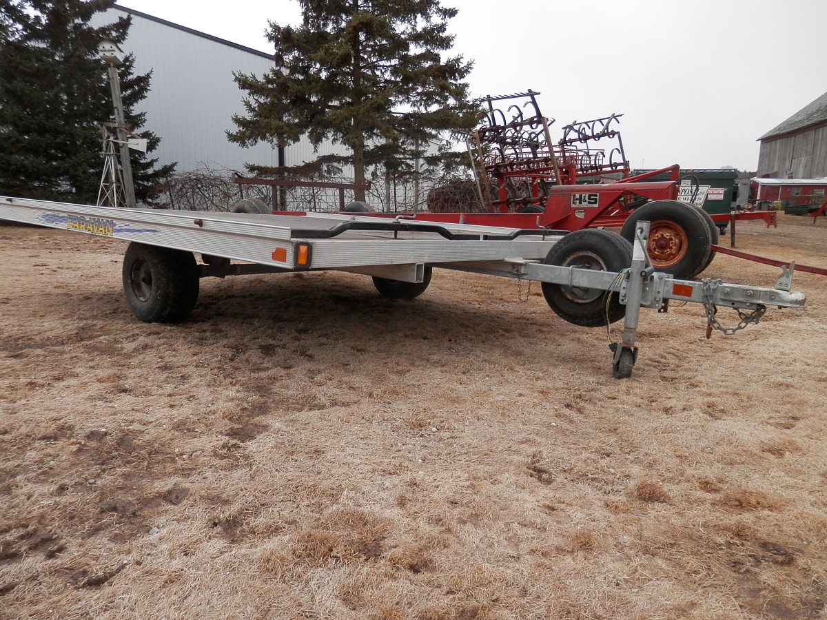 Karavan Aluminum 2place single axle snomobile trailer, tilt bed. Nice.