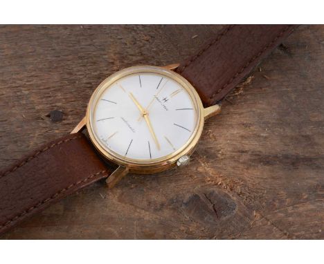 A circa 1960s Hamilton automatic wrist watch, 33mm, with silvered satin dial with batons, gold plated front with stainless st