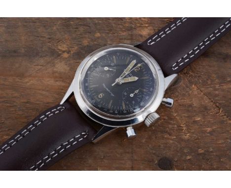 An interesting c1960s Rotary Aquaplunge manual wind stainless steel wristwatch, 36mm, black dial with two subsiduaries and ha