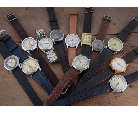 Twelve vintage manual wind mid-sized wristwatches, including a Smiths Empire, a Revue-Sport, a LIP, a Roamer, a Helvetia and 