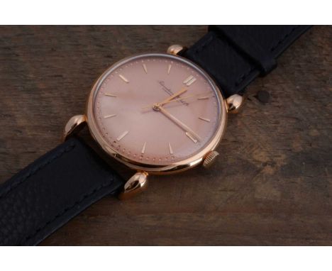 A nice vintage international watch company manual wind gold wrist watch head, 35mm case with rose gold coloured dial having b