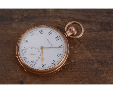 A 1920s Marksmen 9ct gold open face pocket watch,  48.6mm with white enamel diam having subsiuary hall marked to stem, rear a