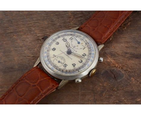 A vintage Pierce (Watch Co Inc.) manual wind chromed wristwatch, 37mm, silvered dial with two subsiduaries, with two push but