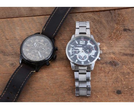 A Timex Expedition quartz wristwatch,  43mm, black complicated dial with three subsiduaries and date function, two push butto