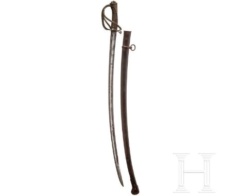 Säbel M 1822 für Mannschaften der leichten Kavallerie  Kräftige, beidseitig gekehlte Rückenklinge (Rostspuren), am Rücken die