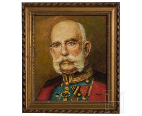 Kaiser Franz Joseph I. - Portraitgemälde, 20. Jhdt.  Öl auf Leinwand, rechts unten signiert "C. / Nagy N. J.". Brustbildnis i