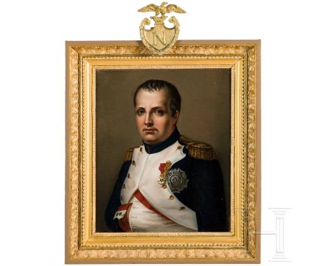 Kaiser Napoleon I. - Portraitgemälde, 19. Jhdt.  Öl auf Leinwand, unsigniert. Halbfigur in Uniform mit angelegtem Ordensschmu