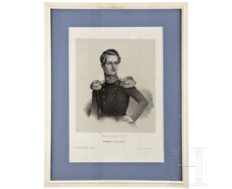 Portrait von Großfürst Alexander Nikolaevitch - Thronfolger von Russland, Russland, um 1840  Großformatige Lithografie. Unten