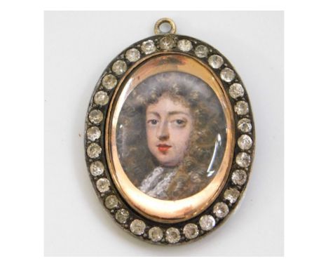 Jean Petitot (1607-1691), a miniature portrait of James II wearing curled hair &amp; lace cravat, set within gilt frame &amp;