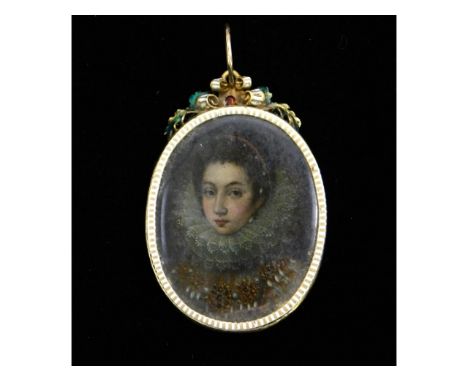 In the style of Nicholas Hilliard (1547-1619), a very fine period, 16thC. miniature oil portrait of Mary of Guise, Regent of 