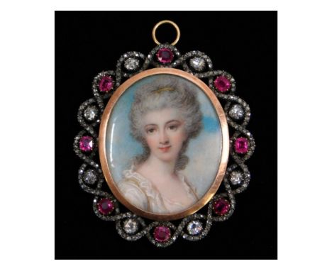 Richard Cosway (1742-1821), a framed miniature memorial portrait of Elizabeth Pelham (1681-1711), set in gold &amp; silver fr