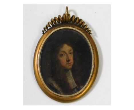 Thomas Flatman (1635-1688) a miniature oil portrait of William III set in gilt frame. Image size 48mm x 36mm. Provenance: Sol