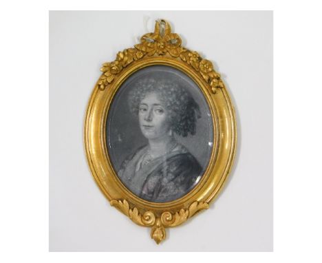 Nicholas Dixon (1660-1708), a 17thC. miniature pencil portrait of lady wearing embroidered dress set in chased ormolu frame. 