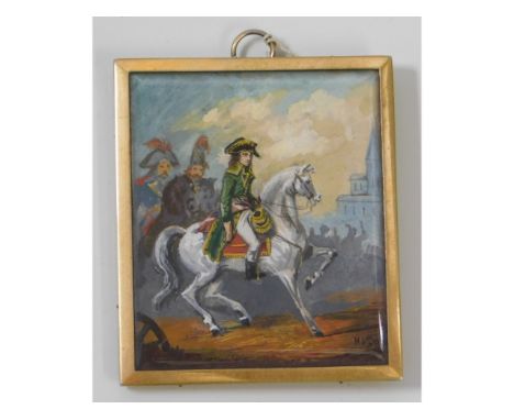 Horace Vernet (1789-1863), a miniature portrait of Napoleon on horseback set within silver-gilt frame, initialled &amp; dated