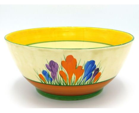 A Clarice Cliff Bizarre crocus design bowl, 8.75in diameter x 3.75in deep