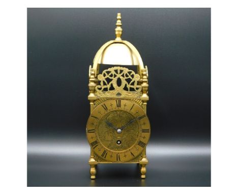 A 1920/30s French brass lantern clock, 12in tall x 4.5in wide x 4.25in deep