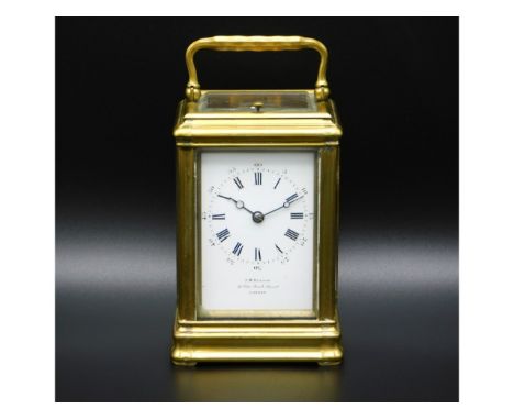 A Drocourt, Paris 1875 movement repeating carriage clock with key, retailed by J. W. Benson, 5.75in tall x 3.2in wide x 2.875