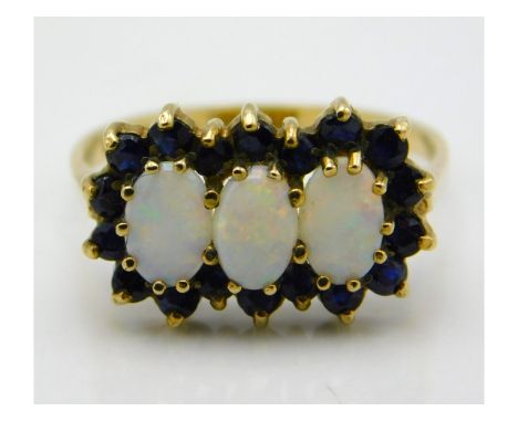 A 9ct gold opal &amp; sapphire ring, 2.4g, size N/O